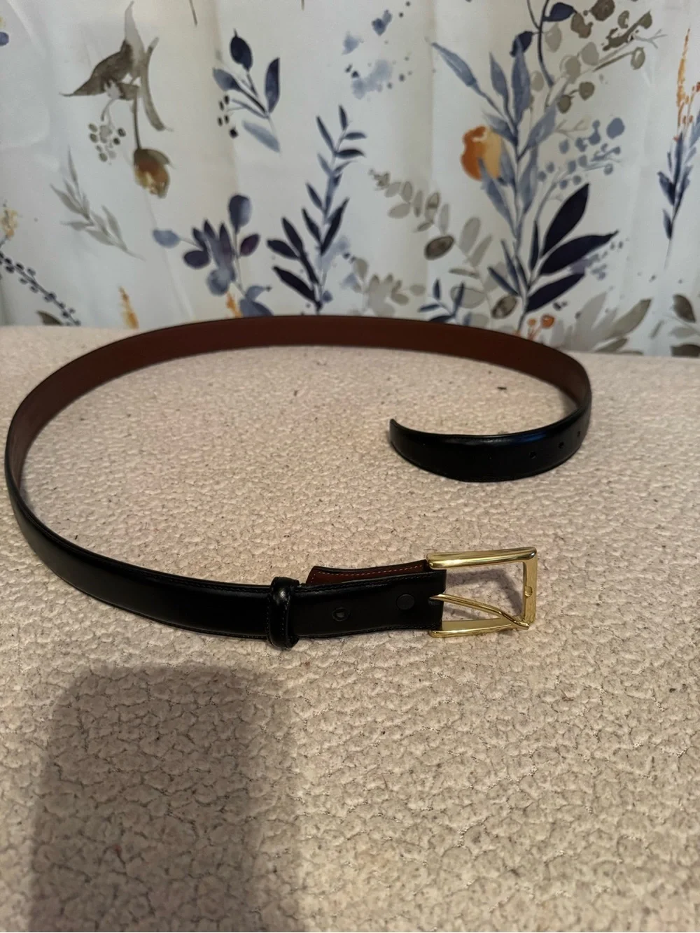 Men's Black Leather Belt with Polished Gold Buckle Size 42